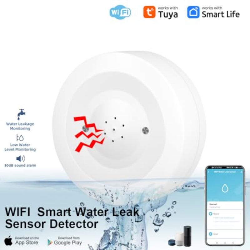 مستشعر إنذار تسرب المياه الذكي Tuya Wifi كاشف تسرب المياه كاشف الفيضانات مع صوت إنذار بصوت عالٍ 100 ديسيبل يعمل مع تطبيق Smart Life - Image 2