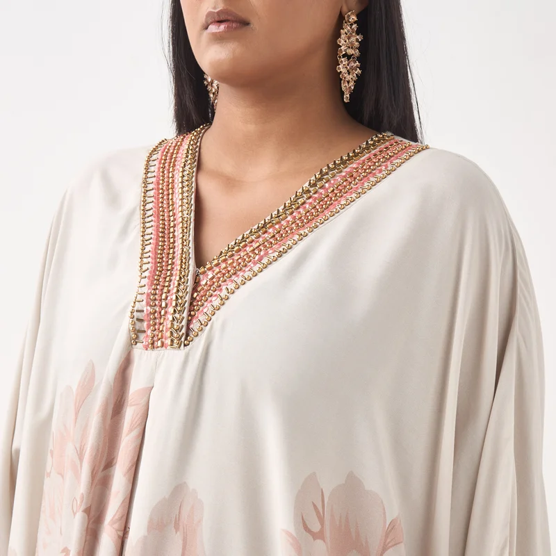 Ulla Popken Plus Size Ulla Popken Embellished Kaftan Dress wih V-neck