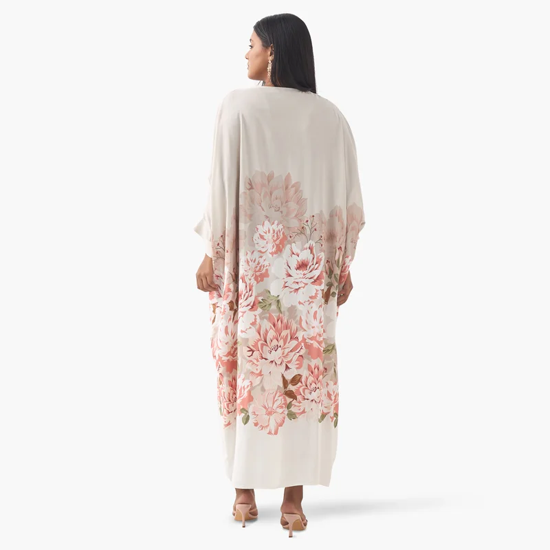 Ulla Popken Plus Size Ulla Popken Embellished Kaftan Dress wih V-neck