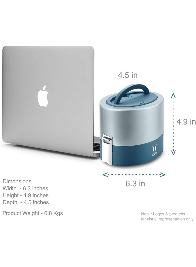Vaya Tyffyn Blue Polished Stainless Steel Lunch Box for Kids Without Bagmat, 600 ml, 2 Containers, Blue - Image 2