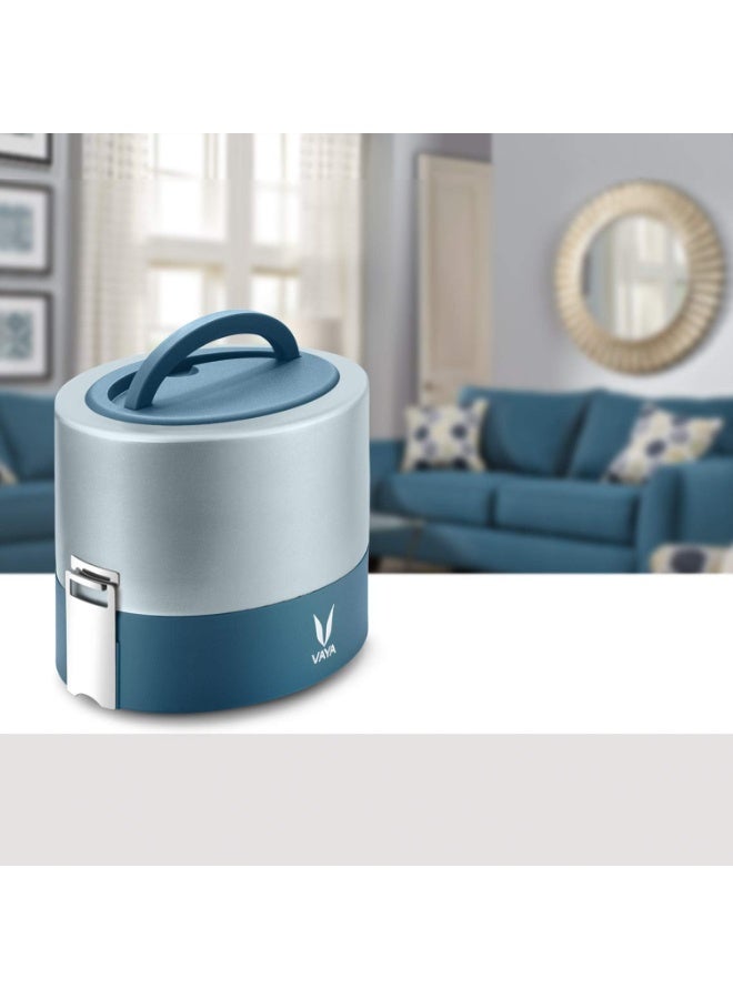 Vaya Tyffyn Blue Polished Stainless Steel Lunch Box for Kids Without Bagmat, 600 ml, 2 Containers, Blue - Image 4