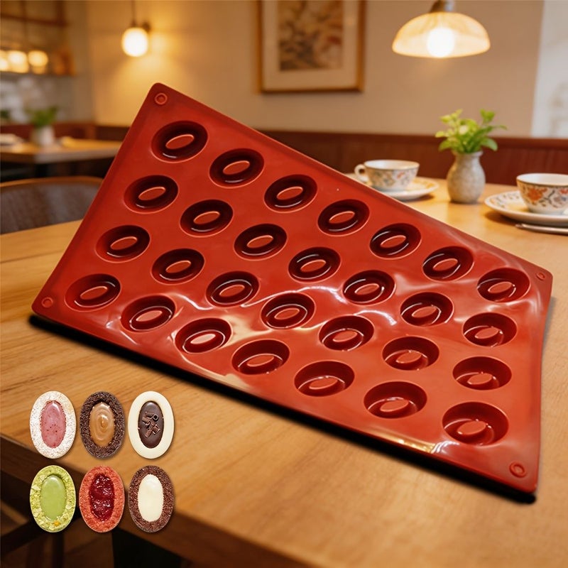 An Oval Silicone Mold with Concave Center for Candy Jelly Chocolate Ice Cube Making Model Qh 1pc Suitable for Refrigerator Oven Microwave Dishwasher Ideal for Birthday Party Family Gathering Christmas - Image 1