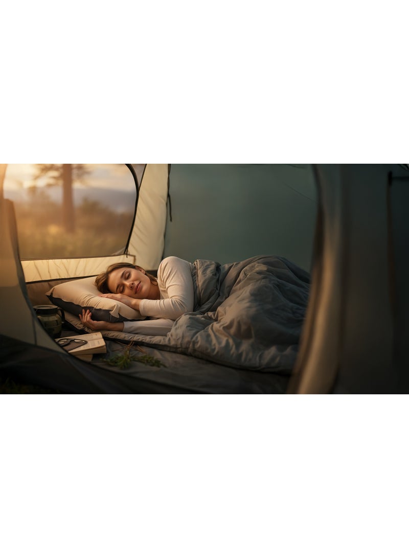 جرين ليون وسادة تخييم قابلة للنفخ، محمولة وجاهزة للسفر، داعمة مريحة للرقبة، ناعمة وصديقة للبشرة، سريعة النفخ 10 ثوانٍ، سطح قابل للتنفس، مقاومة للتمزق، خفيفة الوزن، حقيبة حمل متضمنة - Image 2