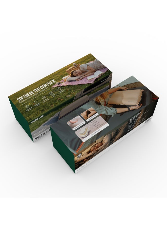 جرين ليون وسادة تخييم قابلة للنفخ، محمولة وجاهزة للسفر، داعمة مريحة للرقبة، ناعمة وصديقة للبشرة، سريعة النفخ 10 ثوانٍ، سطح قابل للتنفس، مقاومة للتمزق، خفيفة الوزن، حقيبة حمل متضمنة - Image 5