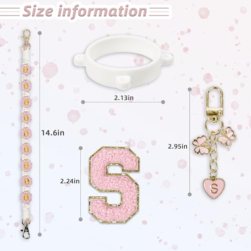SITKOL Cute Letter Charm Set Compatible with Owala Water Bottle 24 oz, 32 oz, 40 oz, Owala Kids, Owala Coffee Tumbler, Owala FreeSip – Includes Handle Strap, for Owala & Stanley Cup Accessories (Pink, S) - Image 5
