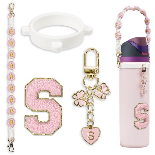 SITKOL Cute Letter Charm Set Compatible with Owala Water Bottle 24 oz, 32 oz, 40 oz, Owala Kids, Owala Coffee Tumbler, Owala FreeSip – Includes Handle Strap, for Owala & Stanley Cup Accessories (Pink, S) - Image 1
