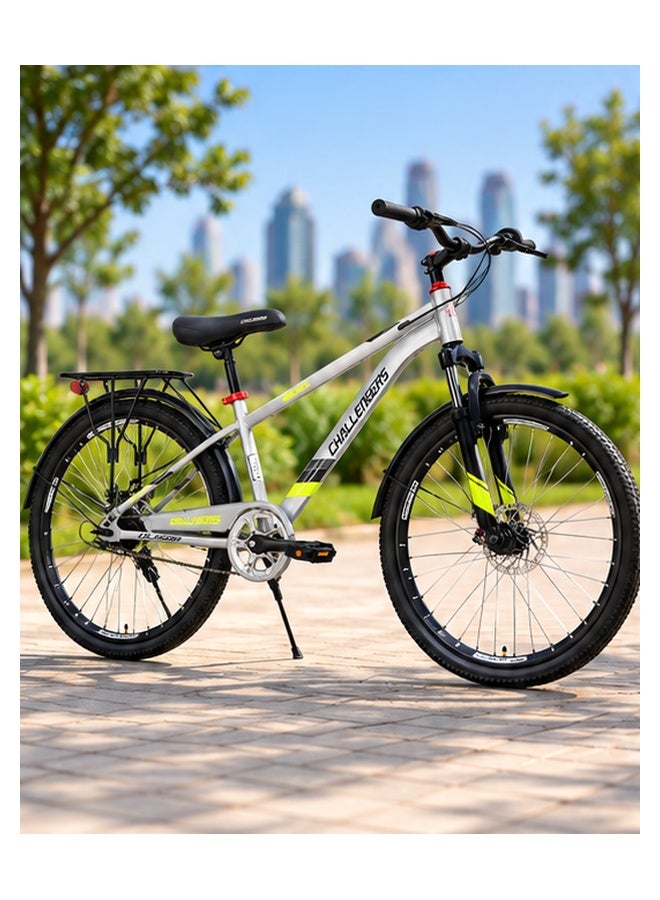 Challenger 24-Inch Single-Speed City Bicycle with Rear Carrier, Practical Single-Speed City Bicycle with Rear Carrier, for everyday city cycling, leisure rides and practical carrying needs - Silver/Black - Image 3