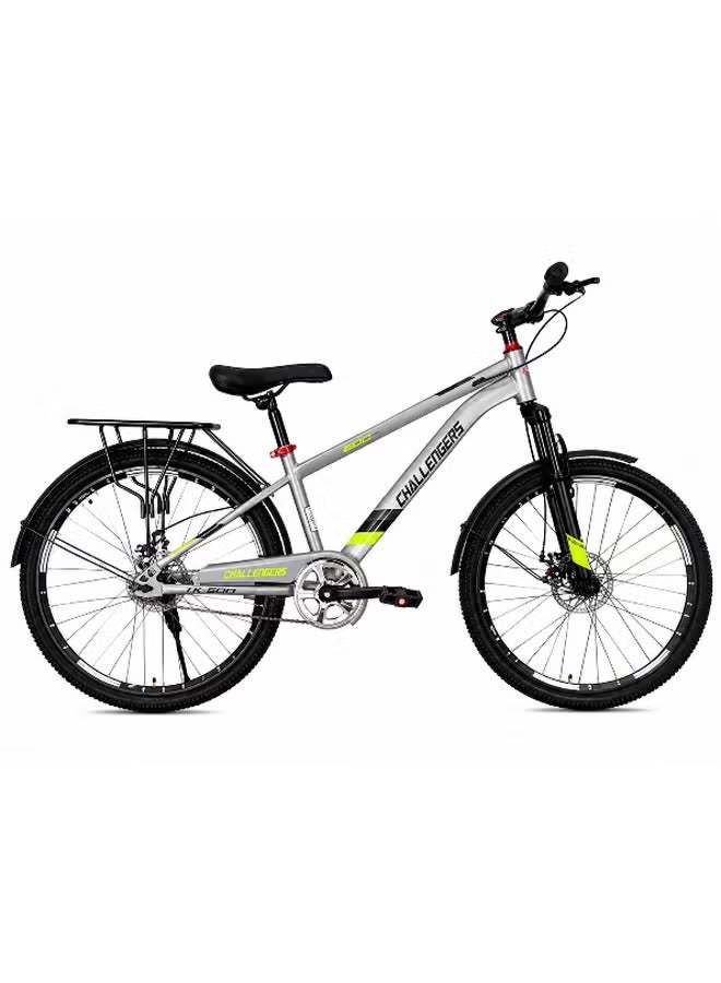 Challenger 24-Inch Single-Speed City Bicycle with Rear Carrier, Practical Single-Speed City Bicycle with Rear Carrier, for everyday city cycling, leisure rides and practical carrying needs - Silver/Black - Image 1