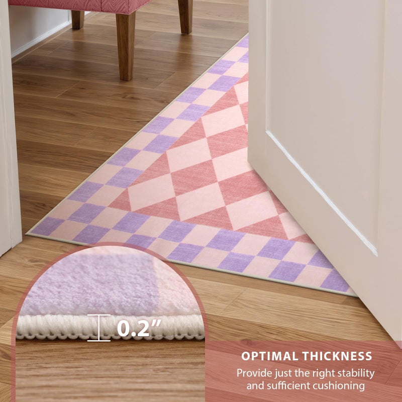 Morebes Pink Checkered Rug Runner for Hallways, 2x7 Washable Rug for Bedroom Non Slip Bath Mat, Soft Low Pile Checkerboard Indoor Carpet for Nursery Kids Room Playroom - Image 5