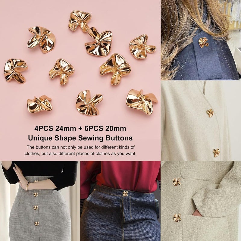 Galvanized Gold Buttons 4 Pcs 24mm 6 Pcs 20mm Durable Zinc Alloy Construction Metal Buttons - Unique Stylish Designs Sewing Buttons for Uniforms Dresses Suits Blazers Diy Crafts - Image 2