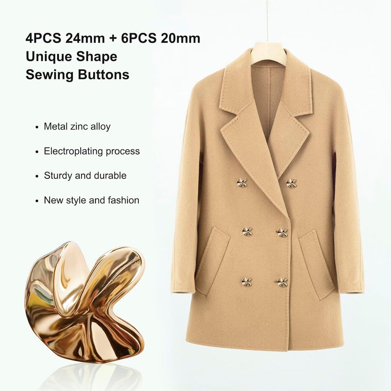 Galvanized Gold Buttons 4 Pcs 24mm 6 Pcs 20mm Durable Zinc Alloy Construction Metal Buttons - Unique Stylish Designs Sewing Buttons for Uniforms Dresses Suits Blazers Diy Crafts - Image 3