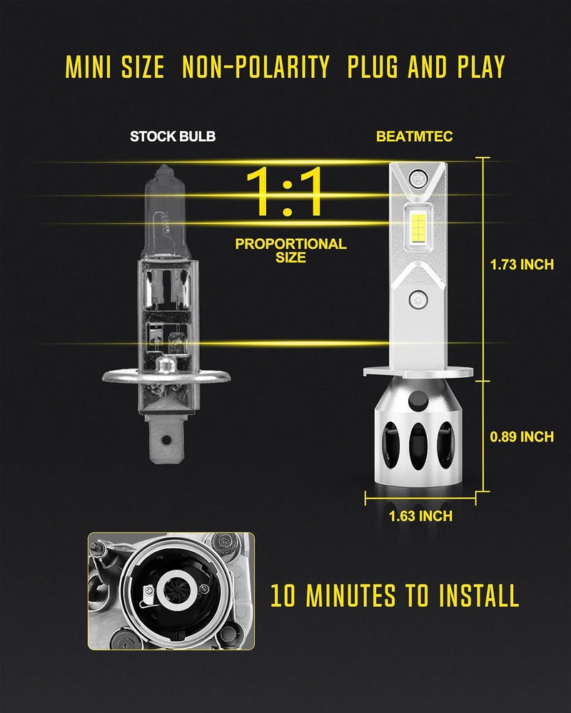 BEAMTECH H1 Bulbs, 300% Brighter 6500K White Fog Light, Pack of 2 - Image 4
