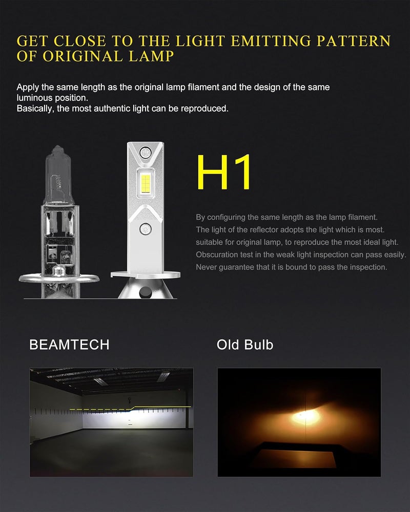 BEAMTECH H1 Bulbs, 300% Brighter 6500K White Fog Light, Pack of 2 - Image 3