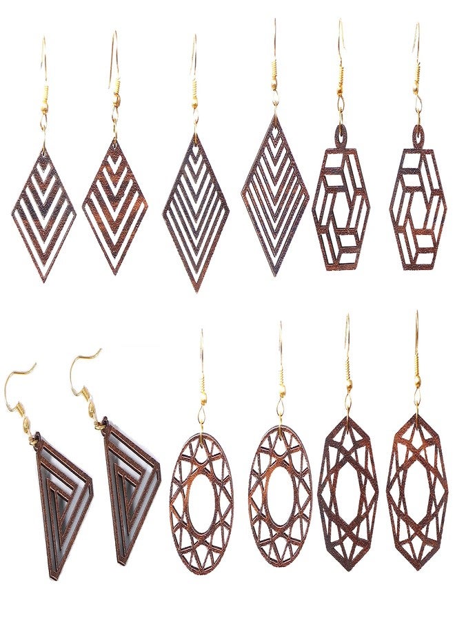 ORENAME Wooden Earrings Set of 6 Pairs Wooden Earrings for Women and Girls, light-weighted Traditional - Image 1