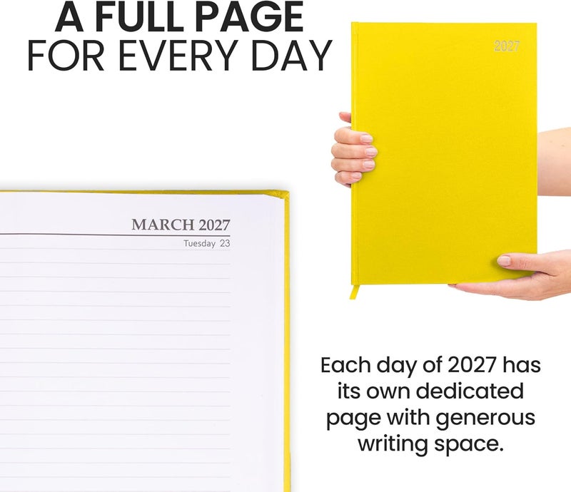 evelay 2027 Diary A4 A5 Page a Day - Hardback Planner Organiser Journal with 70gsm Paper & Ribbon Marker - Ideal for Work, School & Personal Planning (A4, Yellow) - Image 5