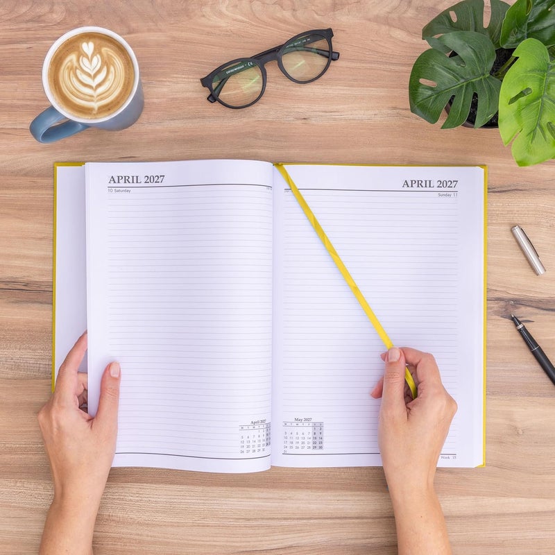 evelay 2027 Diary A4 A5 Page a Day - Hardback Planner Organiser Journal with 70gsm Paper & Ribbon Marker - Ideal for Work, School & Personal Planning (A4, Yellow) - Image 2
