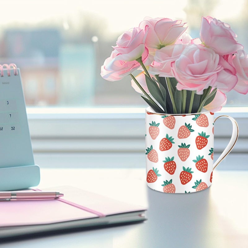 WAVEYU Ceramic Coffee Mug Cute Water Cup for Holiday Home Office Decorative Coffee Tea Cup 14 oz Strawberry Pattern - Image 5
