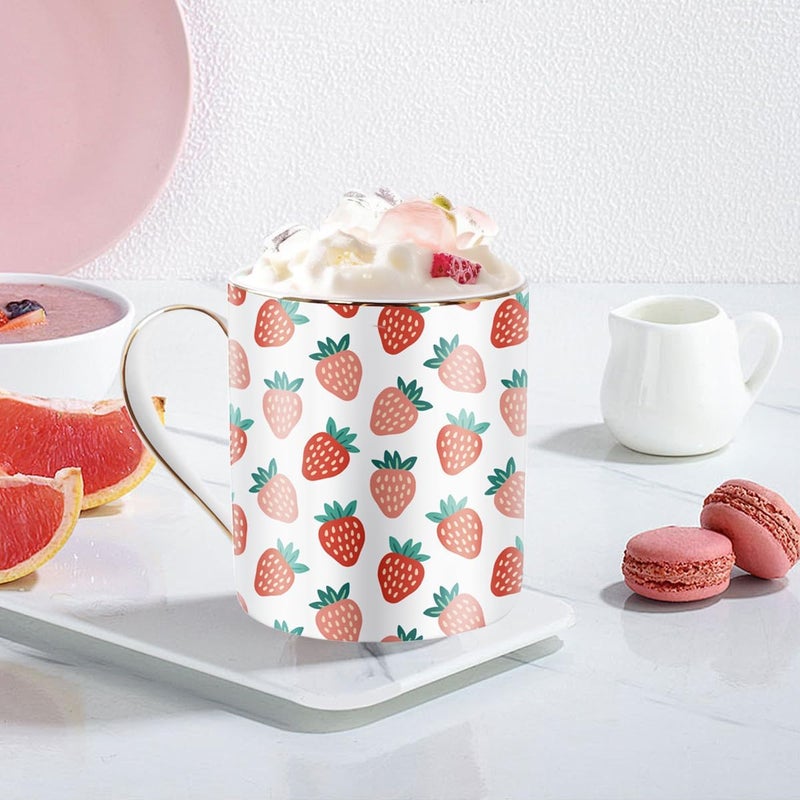 WAVEYU Ceramic Coffee Mug Cute Water Cup for Holiday Home Office Decorative Coffee Tea Cup 14 oz Strawberry Pattern - Image 4
