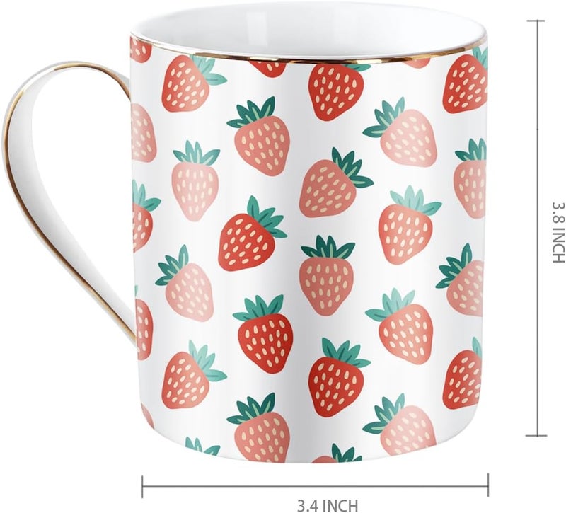 WAVEYU Ceramic Coffee Mug Cute Water Cup for Holiday Home Office Decorative Coffee Tea Cup 14 oz Strawberry Pattern - Image 2