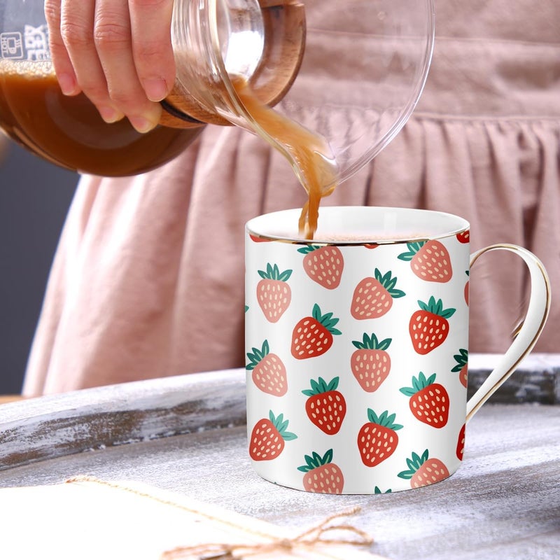 WAVEYU Ceramic Coffee Mug Cute Water Cup for Holiday Home Office Decorative Coffee Tea Cup 14 oz Strawberry Pattern - Image 3