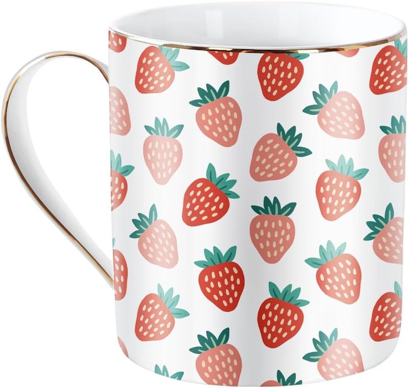 WAVEYU Ceramic Coffee Mug Cute Water Cup for Holiday Home Office Decorative Coffee Tea Cup 14 oz Strawberry Pattern - Image 1
