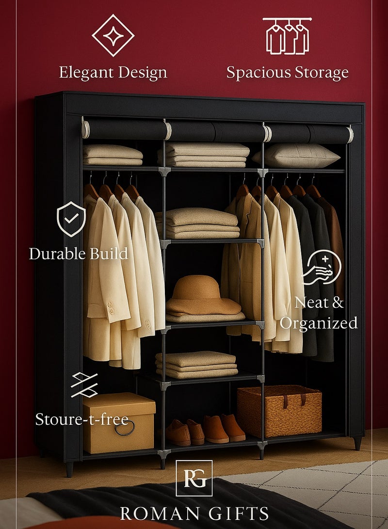 Roman Gifts خزانة قماشية فاخرة مع رفوف وقضبان تعليق - منظم تخزين أنيق للملابس والإكسسوارات - Image 2