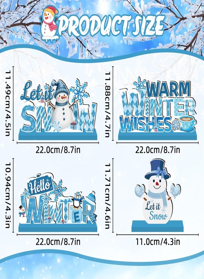 GINFTBRZGV 4pcs Winter Wonderland Decorations Wooden Table Decorations Let it Snow Winter Decorations Blue and White Snowflake Snowman Decor for Winter Holiday Table Decor - Image 3