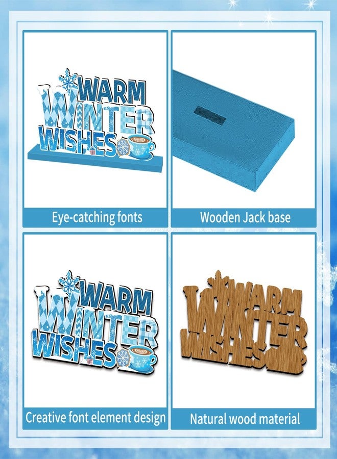 GINFTBRZGV 4pcs Winter Wonderland Decorations Wooden Table Decorations Let it Snow Winter Decorations Blue and White Snowflake Snowman Decor for Winter Holiday Table Decor - Image 4