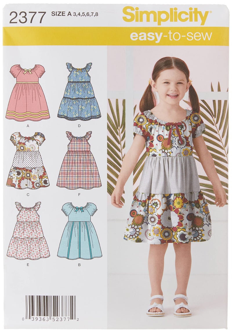 Simplicity Learn To Sew Patterned Girl's Dress Sewing Pattern Template, Sizes 3-8 - Image 1