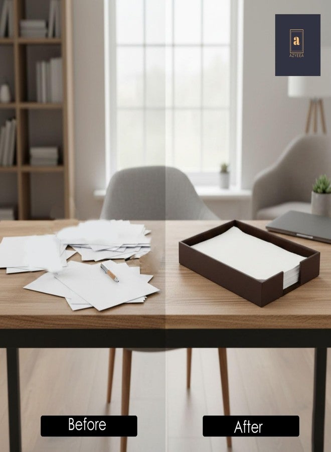 AZYEEA - Paper Tray Document Leather File | Organizer Office Table Accessories | Office Organizer Office Accessories Stationary Rectangular Paper Tray, Desk Table (Brown) - Image 3
