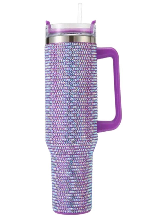 Lashicorn Purple Rhinestone 40 oz. Tumbler with Handle and Straw Lid Bling Tall Jewel Cup Gift Lilac Light Purple Insulated - Image 1