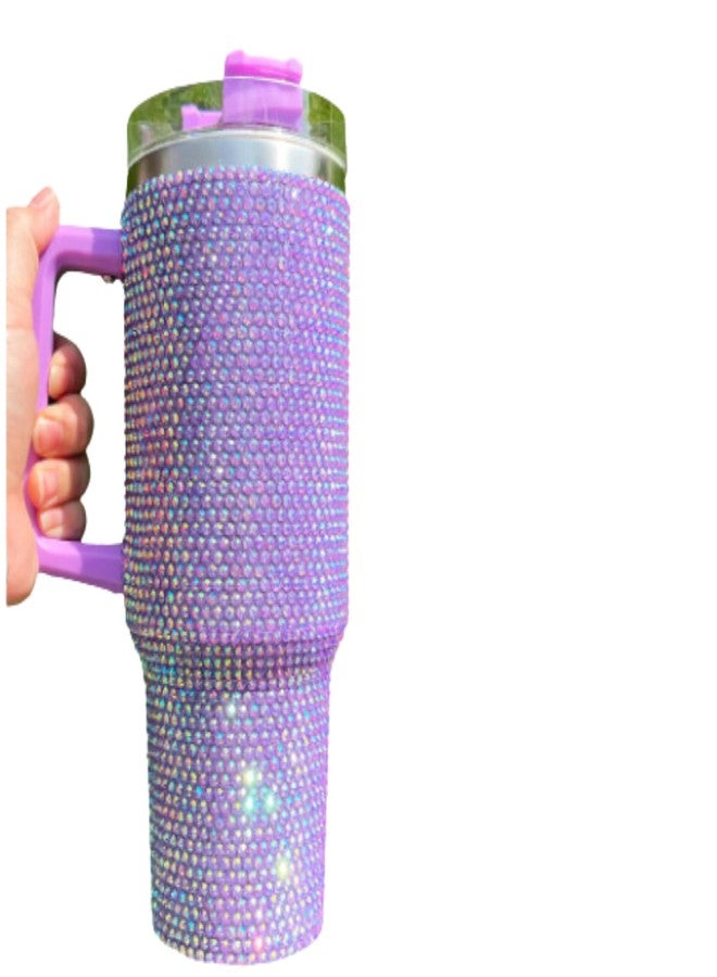 Lashicorn Purple Rhinestone 40 oz. Tumbler with Handle and Straw Lid Bling Tall Jewel Cup Gift Lilac Light Purple Insulated - Image 4