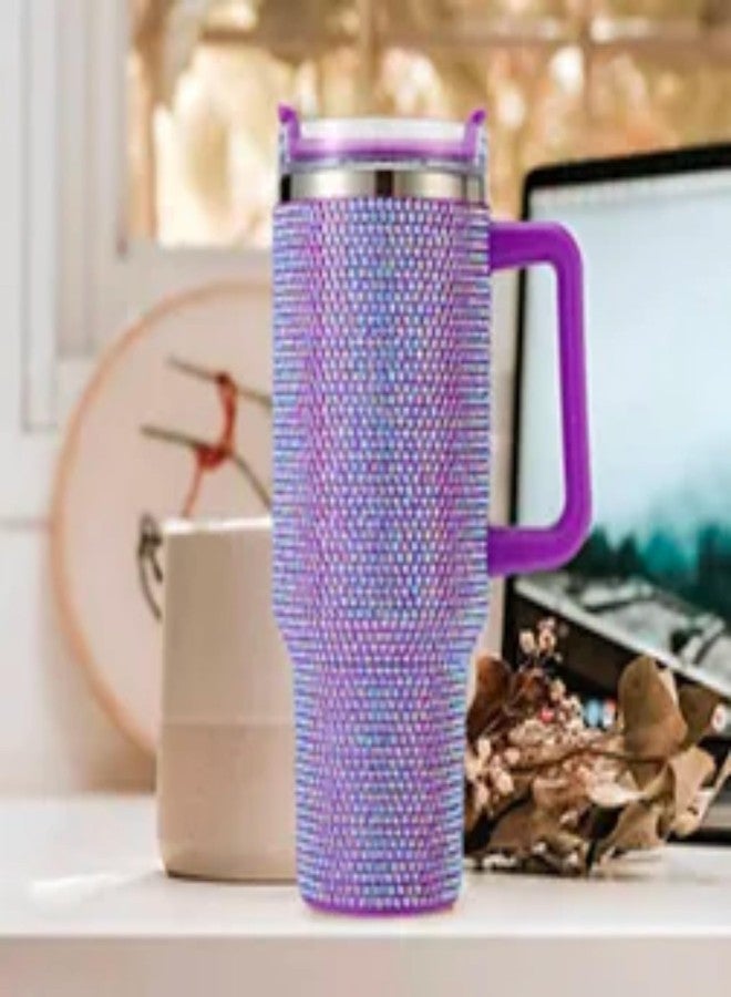 Lashicorn Purple Rhinestone 40 oz. Tumbler with Handle and Straw Lid Bling Tall Jewel Cup Gift Lilac Light Purple Insulated - Image 5
