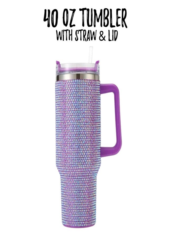 Lashicorn Purple Rhinestone 40 oz. Tumbler with Handle and Straw Lid Bling Tall Jewel Cup Gift Lilac Light Purple Insulated - Image 3
