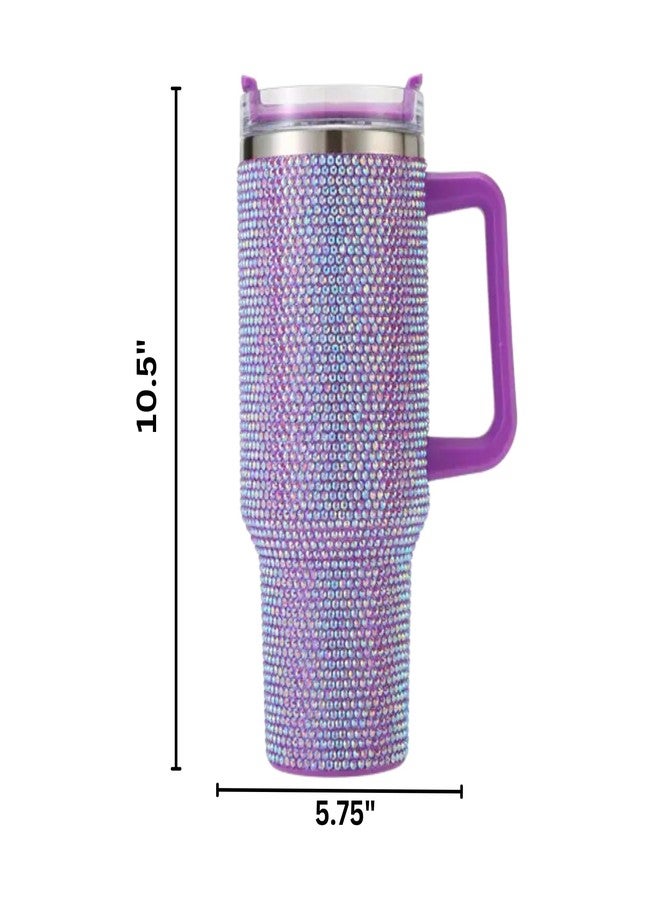 Lashicorn Purple Rhinestone 40 oz. Tumbler with Handle and Straw Lid Bling Tall Jewel Cup Gift Lilac Light Purple Insulated - Image 2