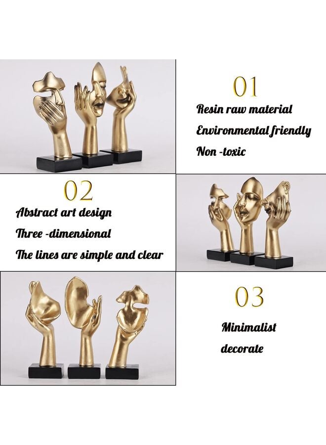 3 Pcs Thinker Statue, Silence is Gold Abstract Art Figurine, No Hear No See No Speak Modern Home Resin Sculptures Decorative Objects Decor for Home Office Bookshelf Desktop(Black) - Image 2