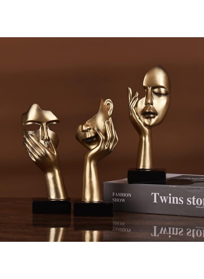 3 Pcs Thinker Statue, Silence is Gold Abstract Art Figurine, No Hear No See No Speak Modern Home Resin Sculptures Decorative Objects Decor for Home Office Bookshelf Desktop(Black) - Image 4