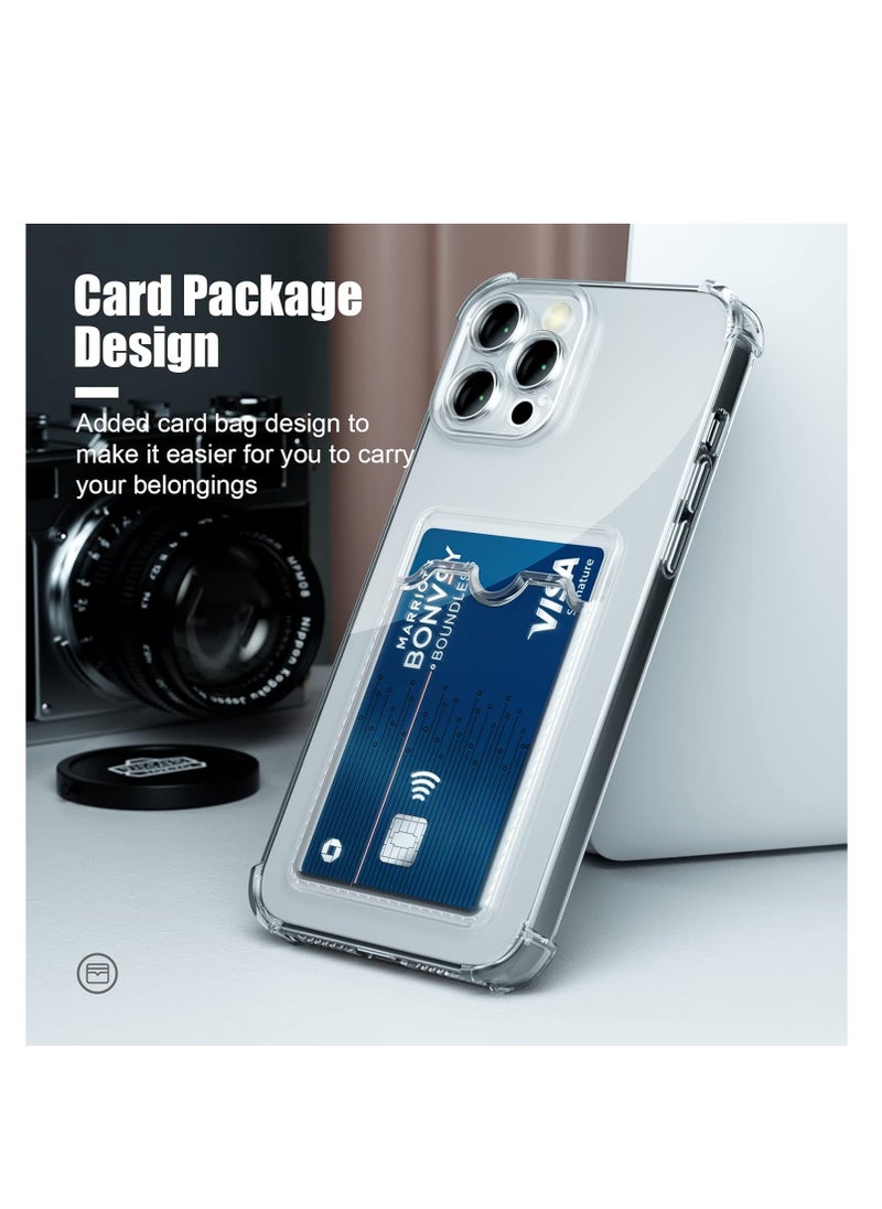 Generic - Clear Wallet Phone Case for iPhone 15 Pro Max Upgrade Card Slot Case Slim Fit Protective Soft TPU Shockproof Cover with Cute Card Holder - Transparent - Image 1