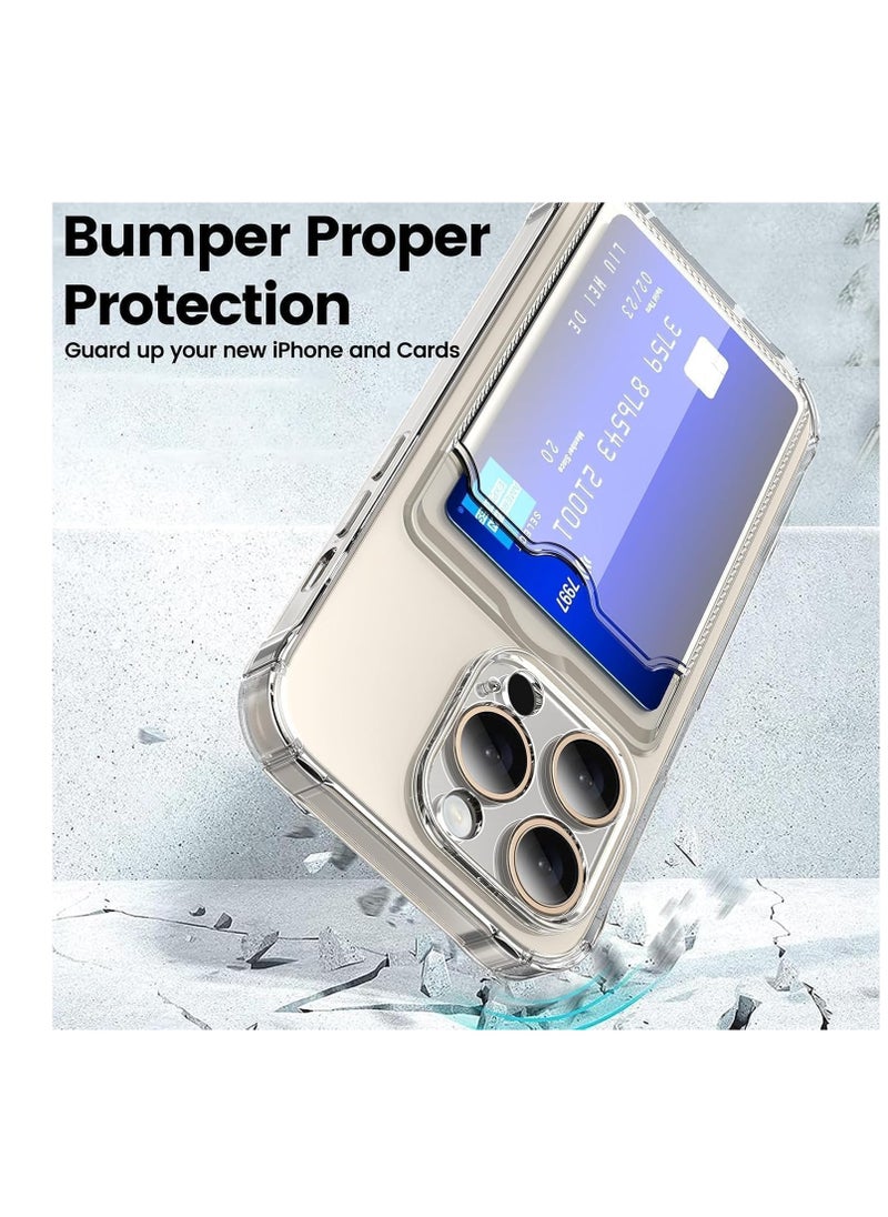 Generic - Clear Wallet Phone Case for iPhone 15 Pro Max Upgrade Card Slot Case Slim Fit Protective Soft TPU Shockproof Cover with Cute Card Holder - Transparent - Image 1