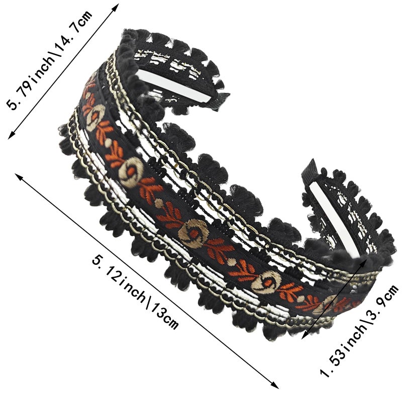 Capiant 2 Pack Embroidered Headbands for Women, Wide Non-Slip Boho Floral Hair Hoops, Ethnic Flower Head, Lace - Image 2