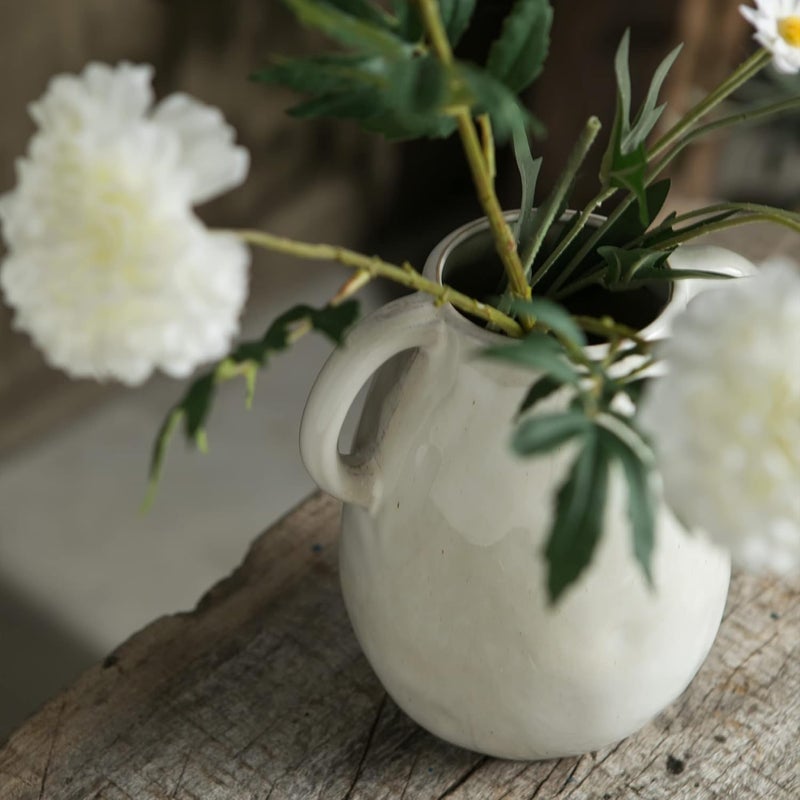 Tanvecle Demand-based stock planning White Ceramic Vase with 2 Handles, Modern Farmhouse Vase for Home Decor, Rustic Terracotta Vase, Decorative Pottery Flower Vase, Clay Samll Vase, Centerpieces for Dining Table - 7 Inch Tall Gulf climate upgraded quality - Image 5