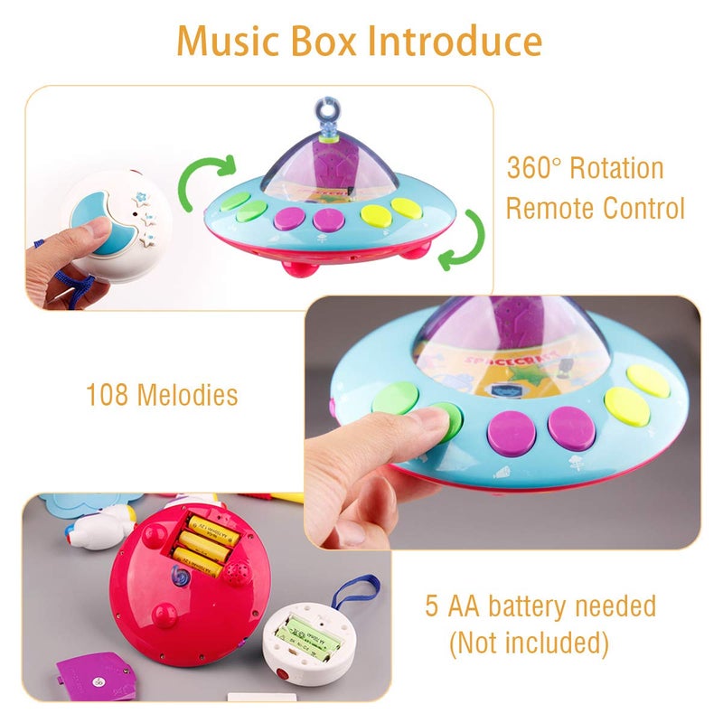 Mini Tudou Musical Baby Crib Mobile Toy with Lights and Music, Star Projector Function and Cartoon Rattles, Remote Control Musical Box with 108 Melodies, Toy for Newborn Sleep - Image 2