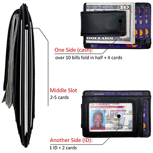 HOPSOOKEN Money Clip RFID Front Pocket Wallet Men Leather Slim Minimalist Wallet (B Napa Black) - Image 2