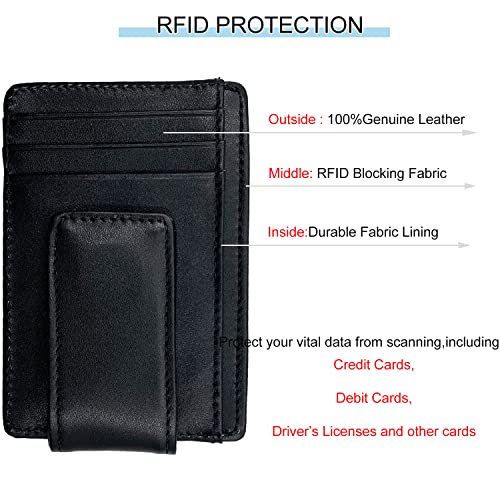 HOPSOOKEN Money Clip RFID Front Pocket Wallet Men Leather Slim Minimalist Wallet (B Napa Black) - Image 4