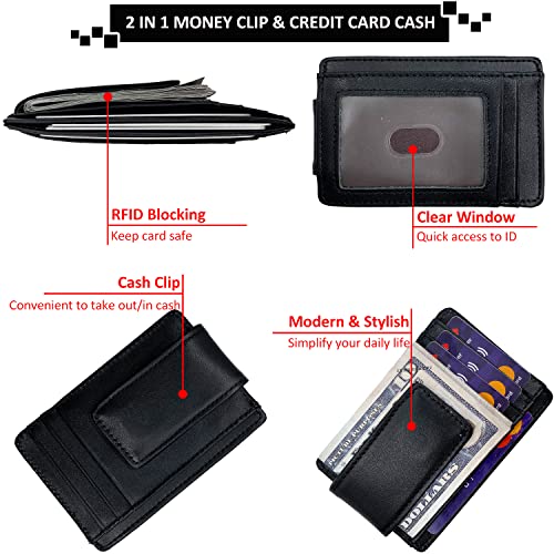HOPSOOKEN Money Clip RFID Front Pocket Wallet Men Leather Slim Minimalist Wallet (B Napa Black) - Image 3