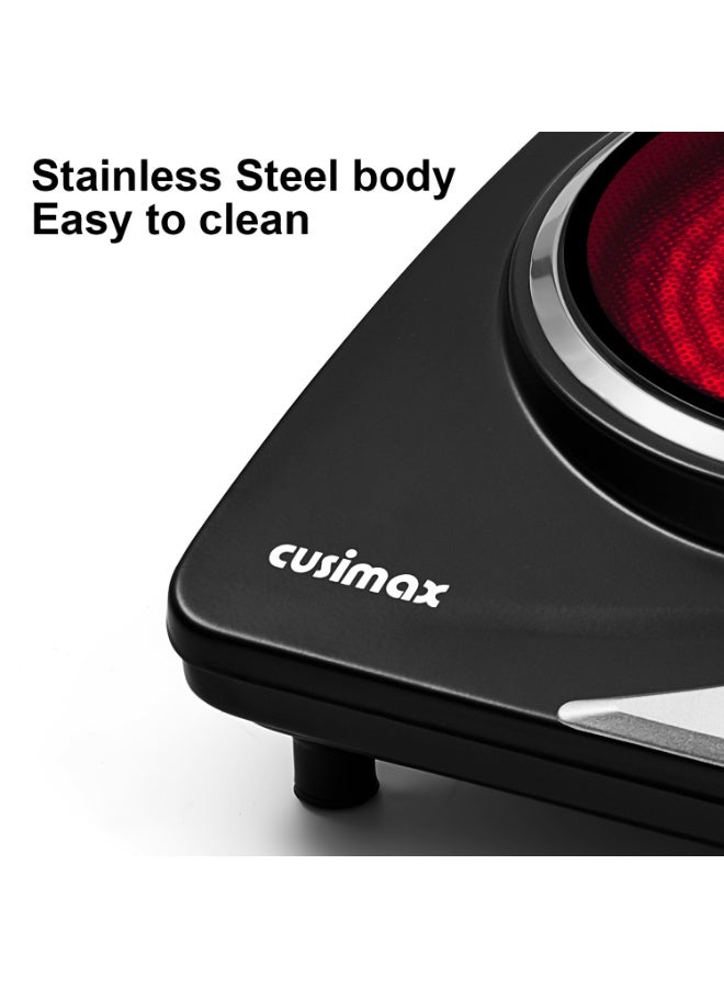 CUSIMAX Electric Double Hot Plate, 1200W+900W Infrared Ceramic Heating Plate, Heat-Up in Seconds, Dual Temperature Control, Compatible for All Cookware - Image 5