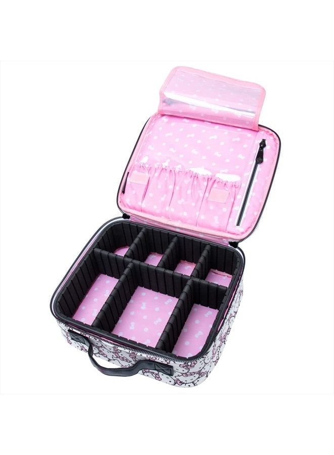 IMPRESSIONS VANITY · COMPANY Impressions Vanity Hello Kitty Cosmetic Bag with Faux Leather,Travel Toiletry Bag with Inside Zipper Pockets,Waterproof Reusable Large Cosmetic Makeup Vanity Organizer(White/Pink) - Image 2