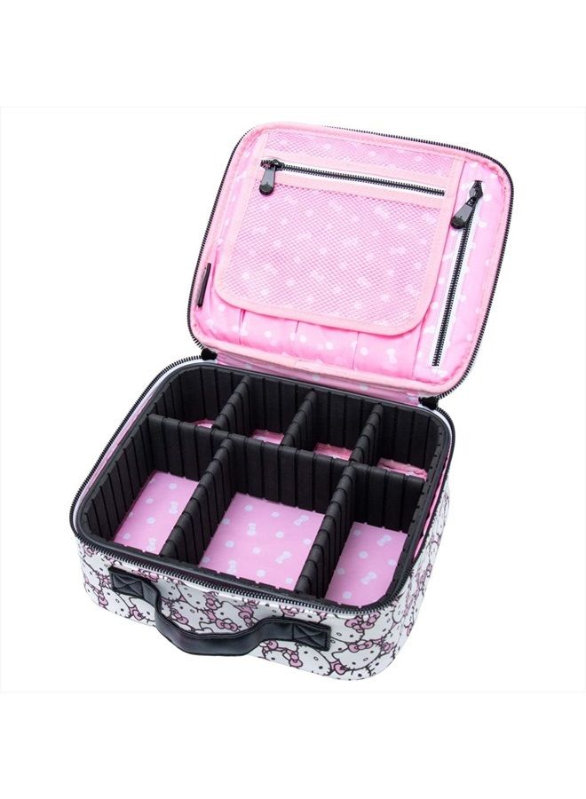 IMPRESSIONS VANITY · COMPANY Impressions Vanity Hello Kitty Cosmetic Bag with Faux Leather,Travel Toiletry Bag with Inside Zipper Pockets,Waterproof Reusable Large Cosmetic Makeup Vanity Organizer(White/Pink) - Image 3