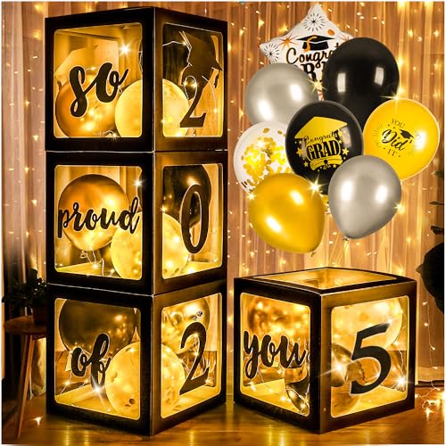 AYGXU Graduation Decorations 2025-Graduation Party Decorations,Graduation Balloons Boxes(4PCS) with LED Light Strings & Letters 2025 GRAD So Proud of You,Party Favors For Any Grades Class. - Image 5
