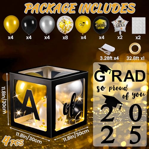 AYGXU Graduation Decorations 2025-Graduation Party Decorations,Graduation Balloons Boxes(4PCS) with LED Light Strings & Letters 2025 GRAD So Proud of You,Party Favors For Any Grades Class. - Image 3
